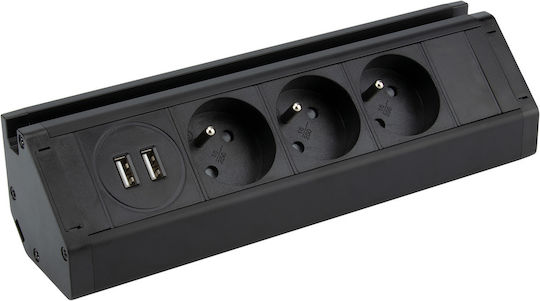 Orno Τριπλή Εξωτερική Πρίζα Ρεύματος με 2 Θύρες USB Μαύρη