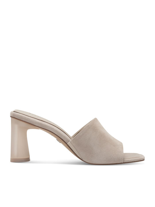 Tamaris Suede Mules με Χοντρό Ψηλό Τακούνι σε Γκρι Χρώμα 1-27249