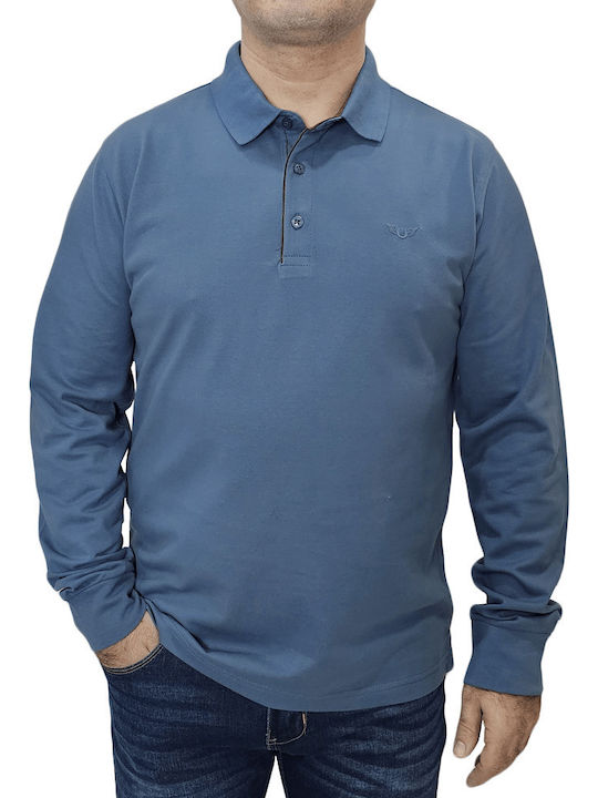 Side Effect Polo Long Sleeve Blouse Blue