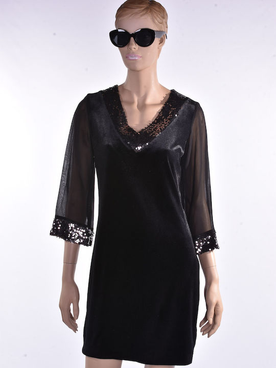 Evening Dress Velvet with Sheer Black