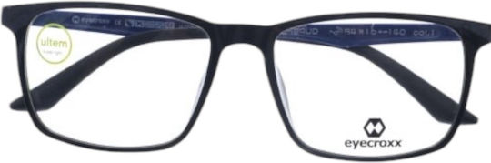 Eyecroxx 589 C1 Clip-On Herren eckige schwarze Acetat-Korrektionsbrille