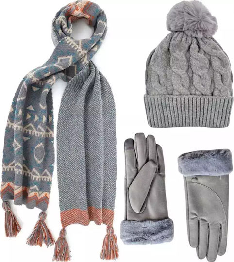 Set with Beanie Knitted in Gray color