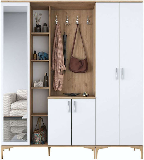 Mobilier de Intrare cu Dulap pentru Pantofi Walnut-white 180x37.5x198.6cm
