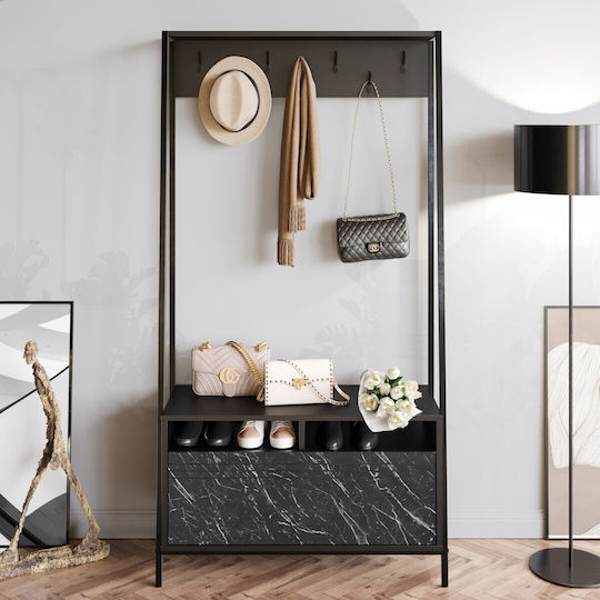 Devin Mobilier de Intrare cu Dulap pentru Pantofi Marble Effect Black 94x35.3x180cm