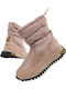 Leder Damenstiefel mit Pelz Beige