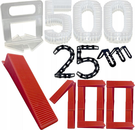 Cleme de Nivelație pentru Plăci 1,5 mm Set 100 Bucăți X5 100 Pană 25 Colțuri