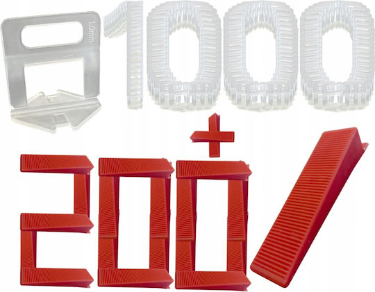 Set Clips de Nivelare pentru Plăci 1,0 mm 100 Bucăți X10 + Pene de Nivelare X200