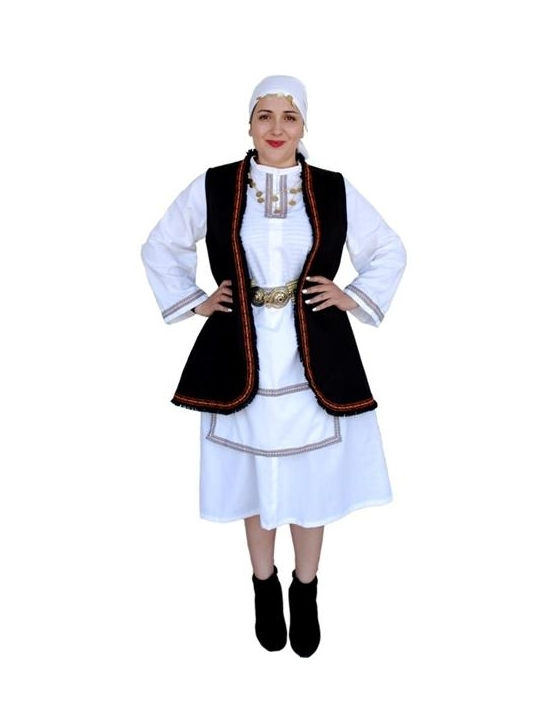 Epirus Traditional Costume for Women with Porphyra with Scarf with 3 Rows Necklace with 45 Coins