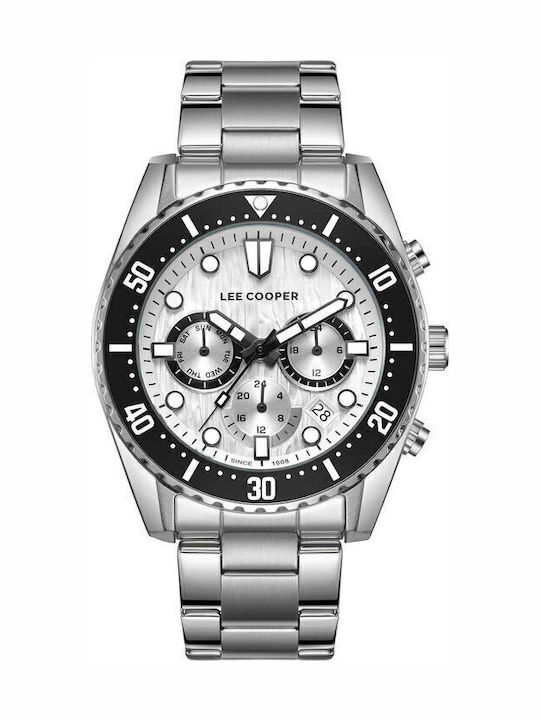 Lee Cooper Dual Time Men's Watch Chronograph Battery with Silver Metal Bracelet