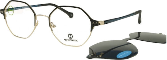 Eyecroxx 591 C1 Clip-On Damen Metallbrille Polygon Schwarz-Gold