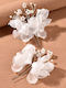 2 Agrafe de Păr de Mireasă Handmade Perle Flori Albe Organza Fiorella