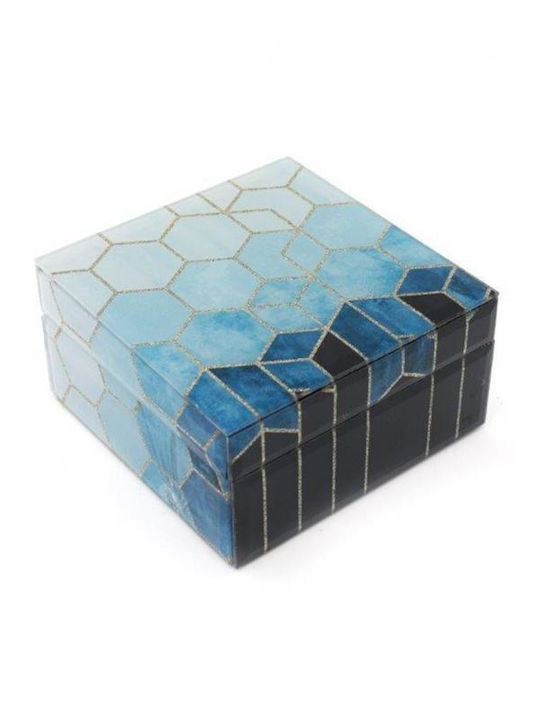 Atmosphera Κουτί Κοσμημάτων Γυάλινο Μπλε 15x15x7.5cm