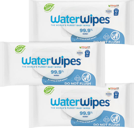 WaterWipes Бебешки кърпички с 99.9% вода, без алкохол и парабени 3x180бр