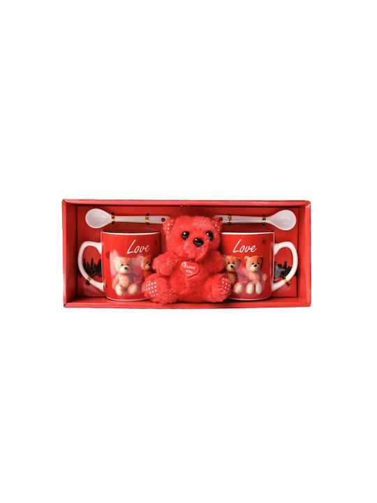 Set of 2 Bear Love Mugs Box 28x12cm Red 84642