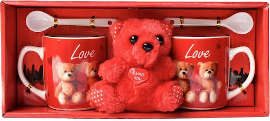 Σετ 2 Κούπες Αρκουδάκι Love Κουτί 28x12cm Κόκκινο 84642