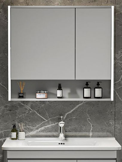 Martin Badezimmerspiegel LED aus Sperrholz 55x65cm Gray