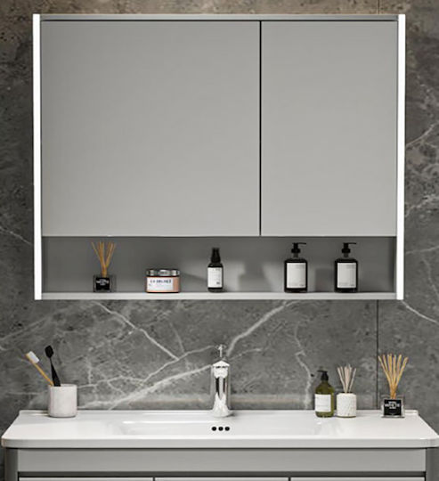 Martin Bathroom Mirror Led made of Plywood 95x70cm Gray