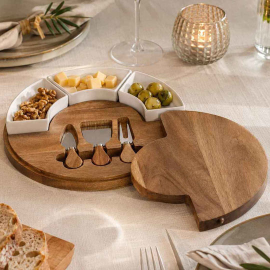 Πλατώ Τυριών Ξύλινο 3 Μαχαίρια + 3 Μπολ Gourmet Hfa