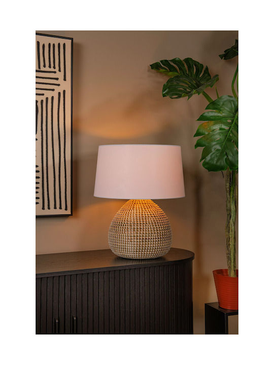 Lucide Lightning Table Lamp for Socket E27 with White Shade and Beige Base