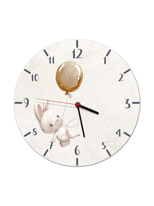 Μπεζ Παιδικό Ρολόι Τοίχου Bunny Balloon Clock Children's Room