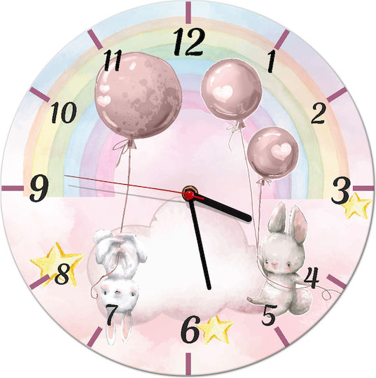 Kids Wall Clock Pastel Bunnies Rainbow Clock Children's Room