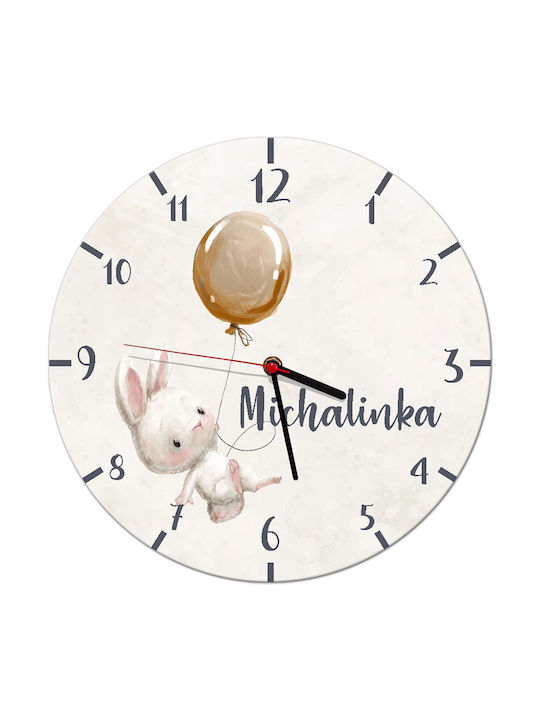 Ceas de Perete Iepuraș Bej Personalizat cu Nume pentru Copii Decorativ