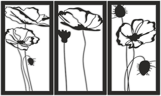 3D Painting Open Work Triptych Panel Living Room Flowers Poppies Wall Decoration