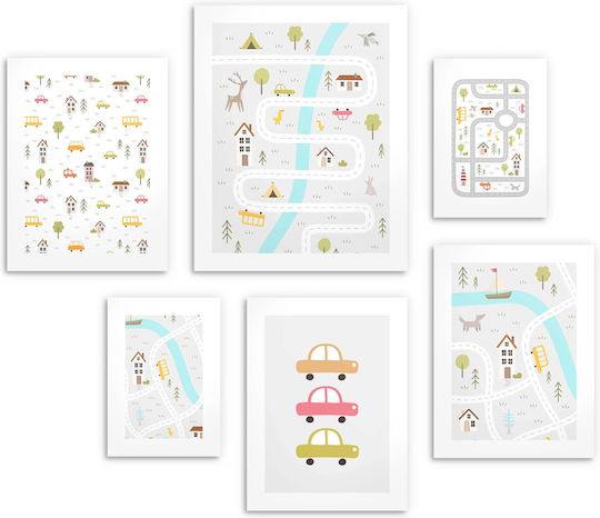 Kinderposter 6er-Set Stadt Autos Straße Galerie 100x100