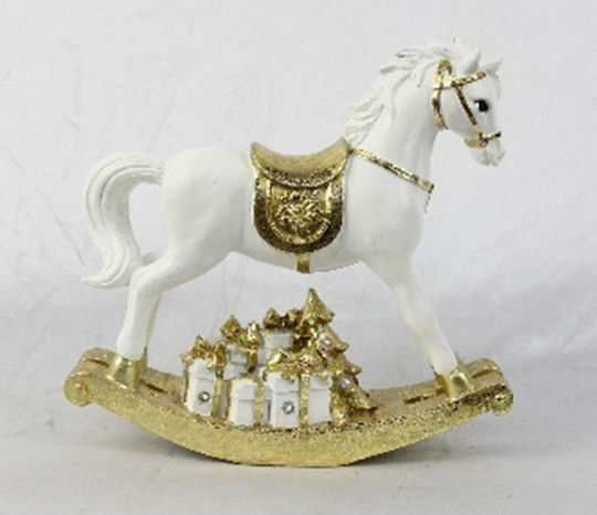 Iliadis Weiß-goldenes Polyresin-Pferd 19x5x18cm