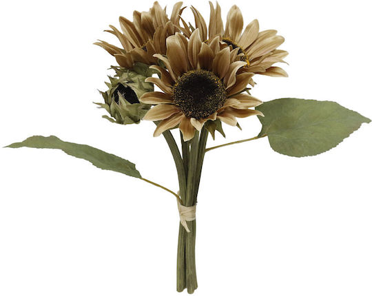 Sunflower Artificial Flower Bouquet Fabric PVC Beige Brown Green 31 Set of 12 Pieces 030767 Fabric PVC