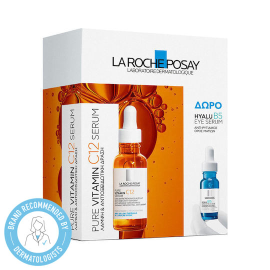 La Roche Posay Pure Vitamin C12 & Gift Hyalu B5 Eye Serum 5ml Anti-aging Serum Face with Vitamin C & Vitamin B5 for Detoxification & Radiance 30ml