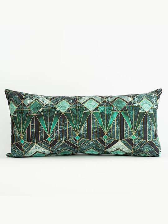 Green Pillow with Geometric Shapes 60x30cm