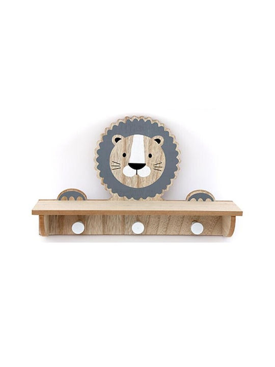Atmosphera Lion Kids Wall Hanger Multi Hook Wooden with Shelf 39x22x9cm