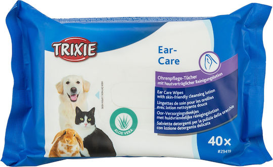Trixie 40 Μαντηλάκια Σκύλου & Γάτας για Καθαρισμό Αυτιών με Αλόη