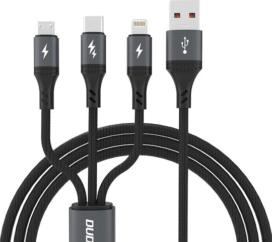 Dudao Braided USB to Lightning / Type-C / micro USB Cable Μαύρο 1.2m 304004-181545