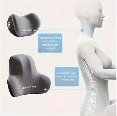Set of Headrest Pillow & Lumbar Support Pillow Memory Foam Sk-04540