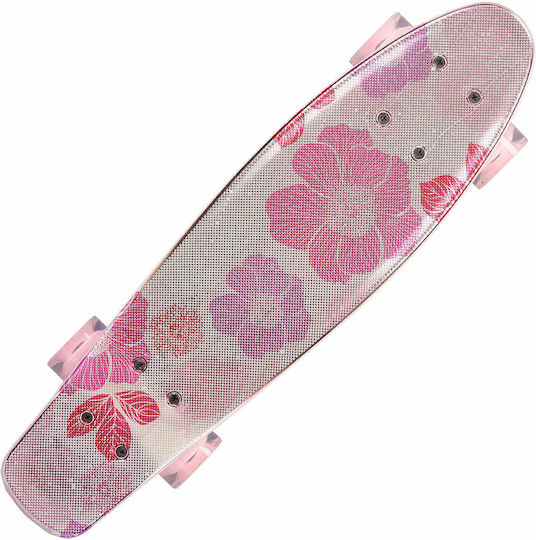 Action One Complete Penny Board Flowers 56 X 15 Cm Double Print Metallic Pink