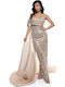 Maxi Abendkleid mit Tränen Gold