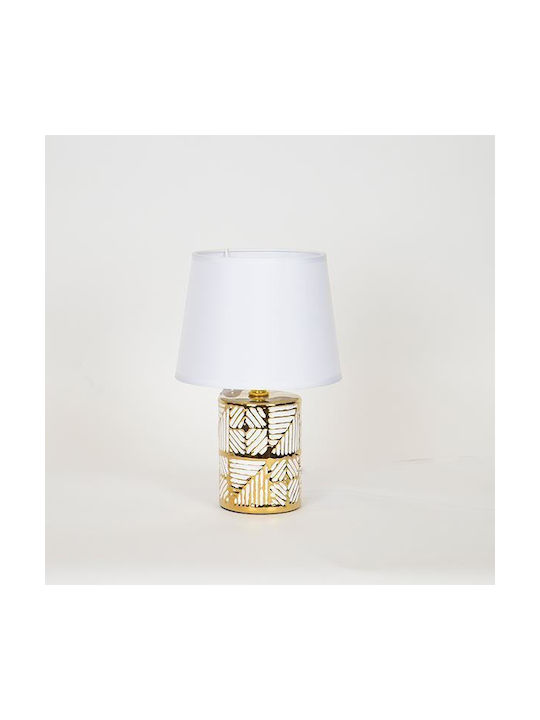 Eurolamp Ceramic Table Lamp for Socket E14 with White Shade and Gold Base