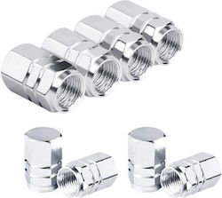 Set 8 Hexagonal Valve Caps Car Aluminum Alloy Length 1.8 Cm Silver