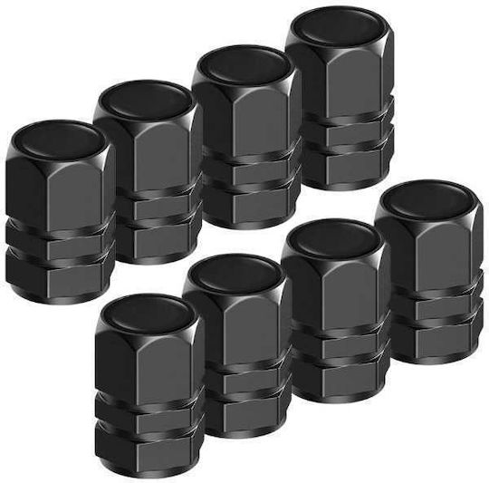 Set 8 Capace Hexagonale pentru Supape Auto din Aliaj de Aluminiu Lungime 1.8 cm Negru