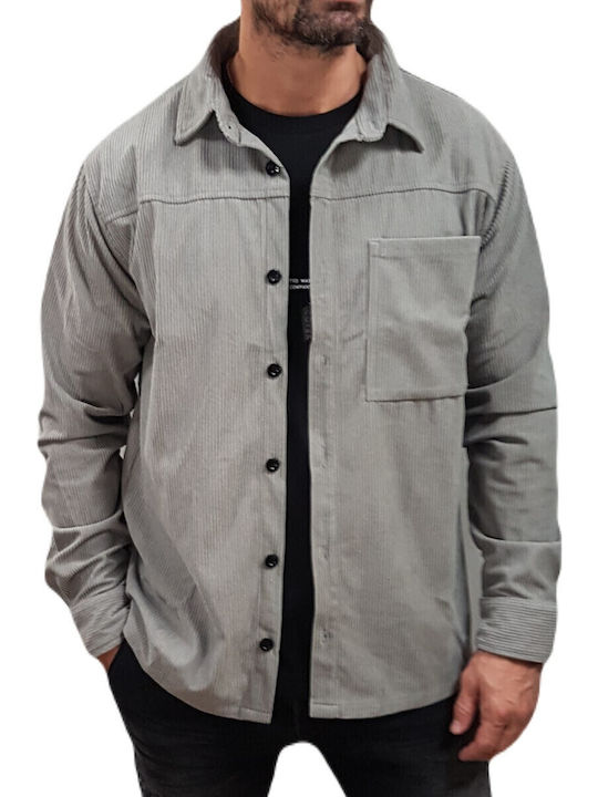 Μακρυμάνικo Κοτλέ Overshirt σε Κανονική Γραμμή Grey