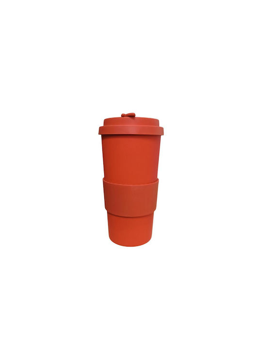 Cană din bambus cu capac din silicon portocaliu 500ml 067018 Fibre de bambus