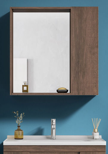 Martin Badezimmerspiegel aus Sperrholz mit Regal & Schrank 80x70cm Braun
