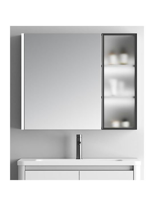 Martin Oglindă de Baie Lumini LED cu Raft & Dulap 80x68cm Alb