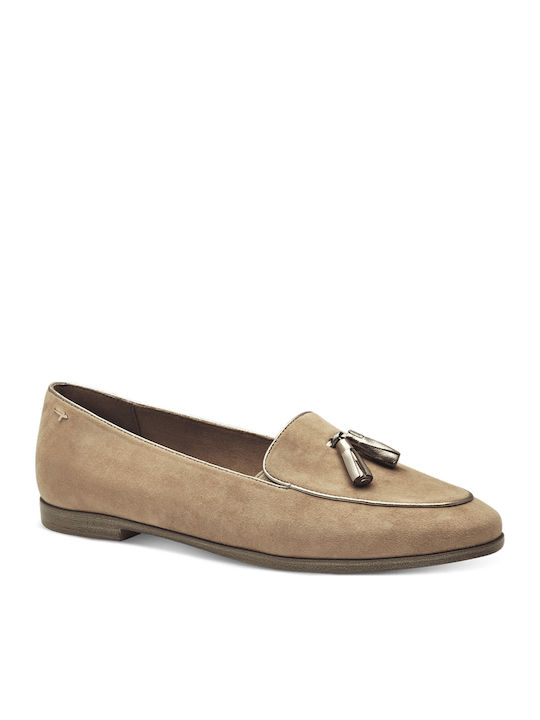 Δερμάτινα Γυναικεία Loafers σε Μπεζ Χρώμα