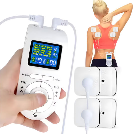 massagegerät vibration physiotherapie Elektrostimulations-Massagegerät Elektrotherapie Physiotherapie Bleksy 4  Elektroden 12 Massage-Modi Tragbares Digitaldisplay Weiß