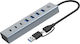 Conceptronic Хъб 7 Порта USB 3.0 с Връзка USB-A / USB-C Сребрист