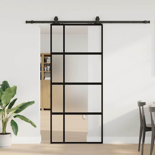 Vidaxl Schiebetürbeschlag-Set Schwarz 90x205 cm Sicherheitsglas Schwarz