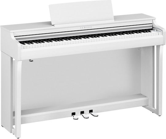 Yamaha Electric Upright Piano Clavinova Set with 88 Weighted Keys Built-in Speakers and Connection with Headphones and Computer White